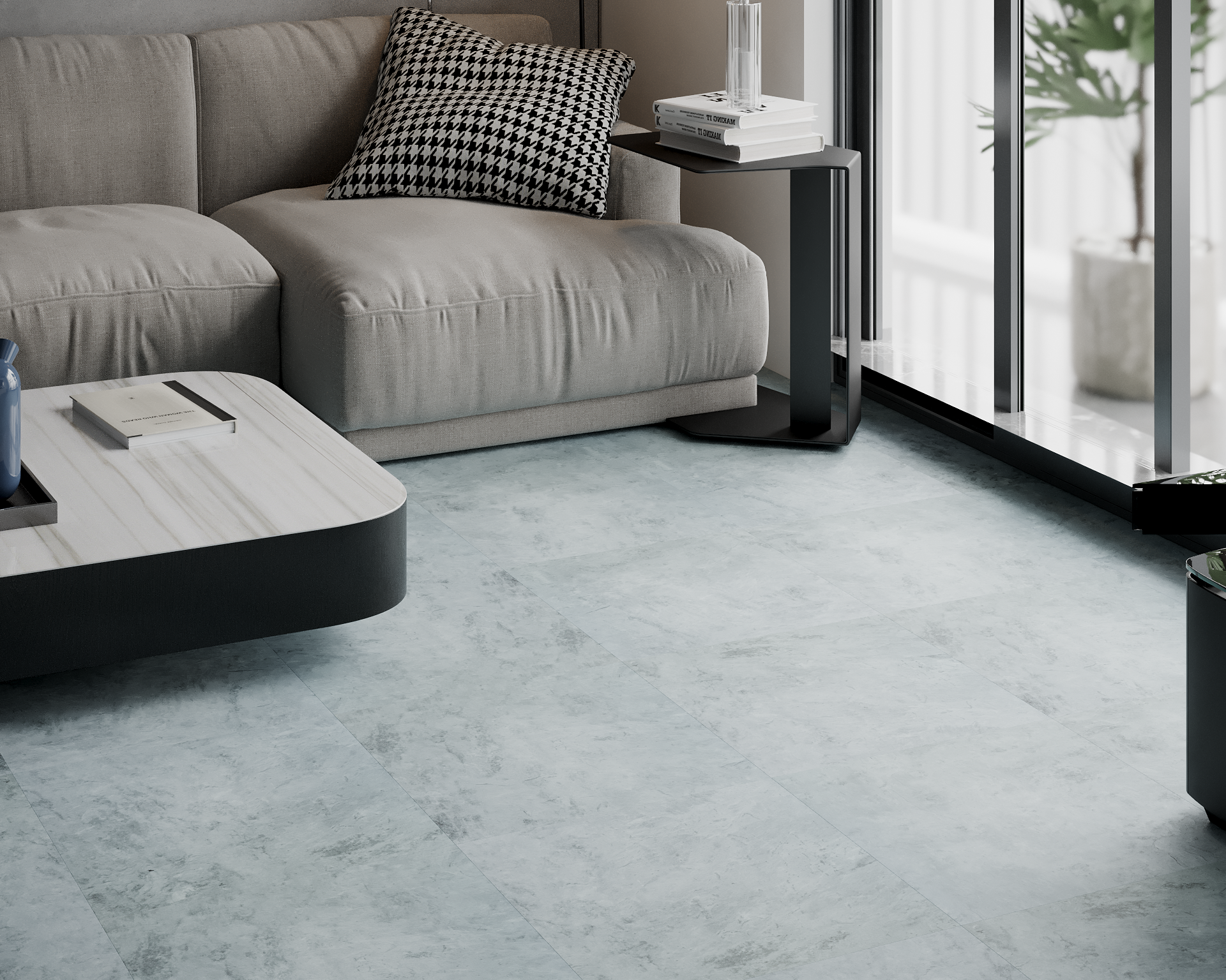 Кварцвиниловая плитка Art East клеевая Art Tile Hit S Оникс Грэй 759-ATS 457,2×457,2×2,5 фото в интерьере